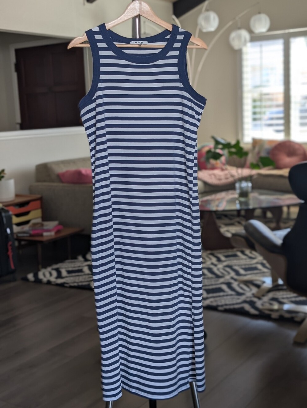 Three Dots Navy and White Striped Knit Tank Dress Size Small